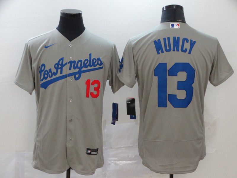 Men Los Angeles Dodgers 13 Muncy Grey Nike Elite MLB Jerseys